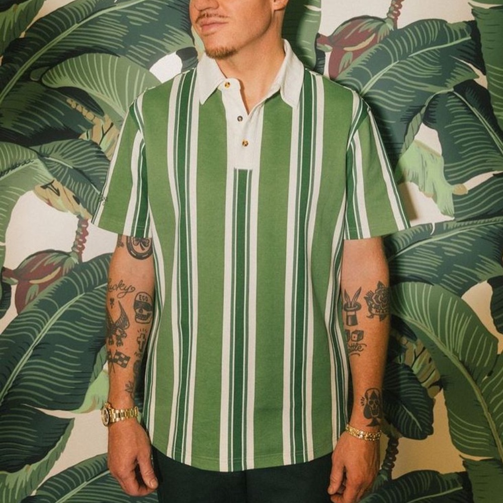 Bogey Boys Men’s Green Striped Pique Polo